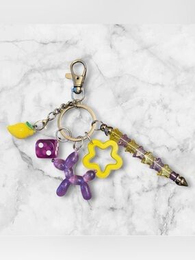 Colorful Charm Keychain with Purple Balloon Dog & Yellow Star